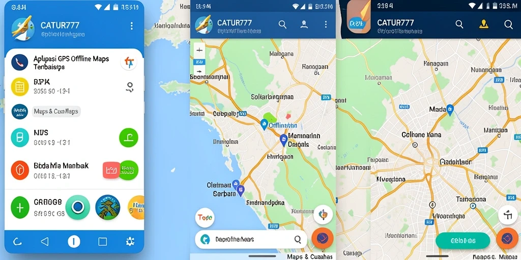Tampilan antarmuka CATUR777 menunjukkan peta dan navigasi GPS offline.