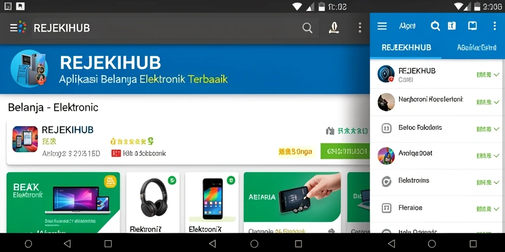 Tampilan antarmuka aplikasi REJEKIHUB untuk belanja elektronik.