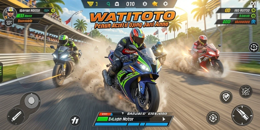 Antarmuka WATITOTO saat balapan motor penuh aksi.